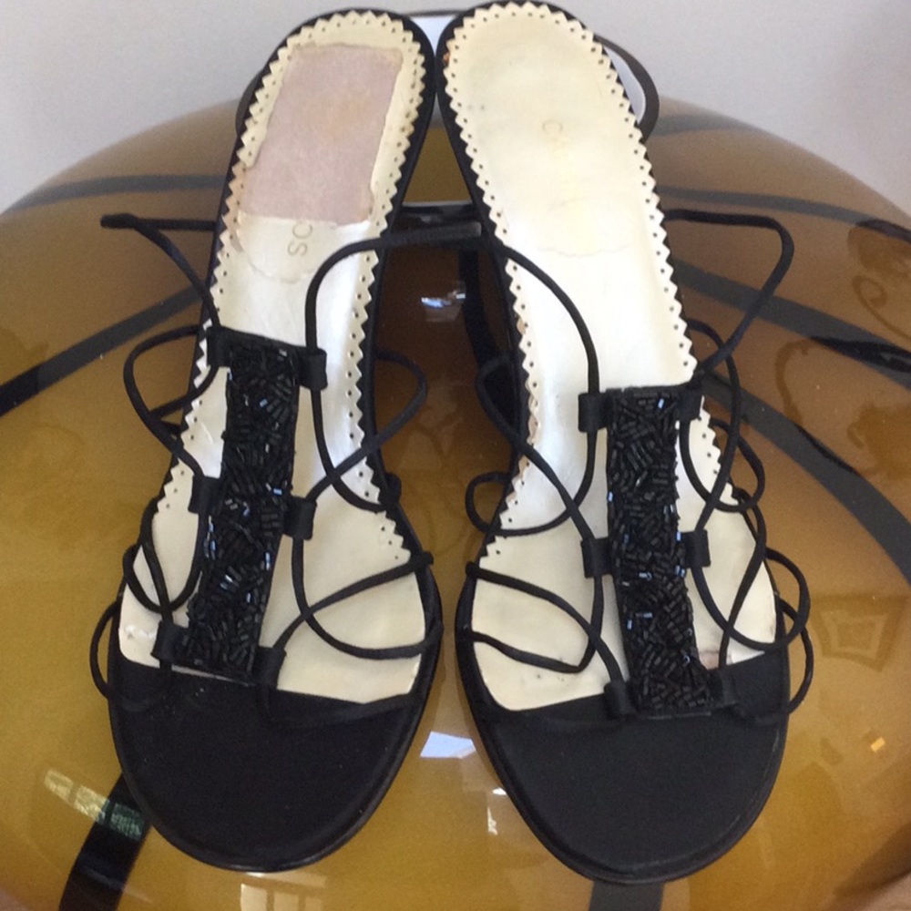 Gorgeous Vintage Caparros Black Strappy  3” Heels with  Sparkley Enhancement